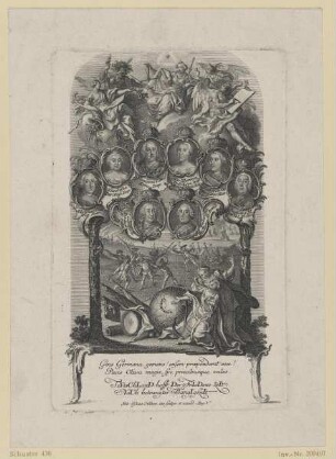 Gruppenbildnis mit Adolphus Frid., Elisabetha, Franciscus I, Mar: Theresia, Ludovicus XV, Augustus I II, Georgius II, Fridericus.