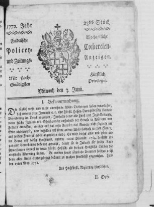 23tes Stück, Ausgabe vom 3. Junii 1772