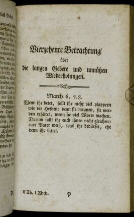 Vierzehente Betrachtung über die langen Gebete und unnützen Wiederholungen.