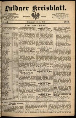 Ausgabe vom Samstag, den 11. April 1885.
