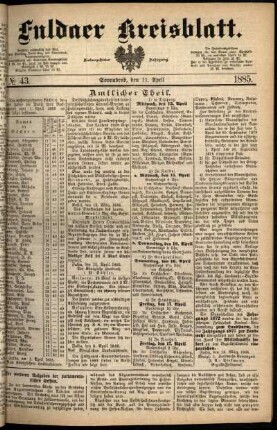Ausgabe vom Samstag, den 11. April 1885.