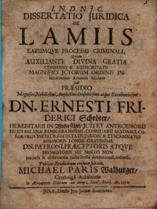 De lamiis earumque processu crim.