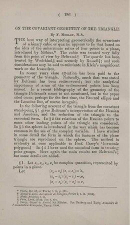 On the covariant geometry of the triangle.
