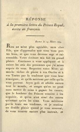 229-230, Réponse à la première lettre du Prince Royal, écrite en francais