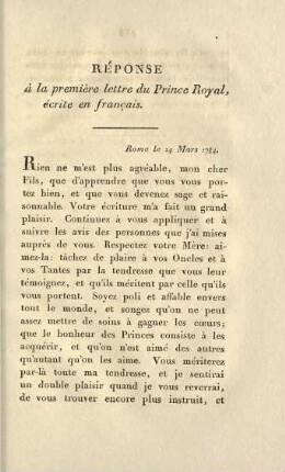 229-230, Réponse à la première lettre du Prince Royal, écrite en francais