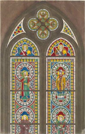 Walther, Conradin; u. a. Deutschland; Italien; Sammlung Conradin Walther: Band IV, Nr. 246 - 301 (fol. 215 - 269) - Glasfenster aus einer Kirche (Teilansicht)