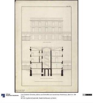 Aufriss und Schnitt für ein vornehmes Wohnhaus