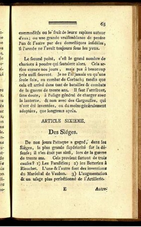 Article Sixième. Des Siéges.