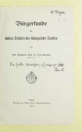 Bürgerkunde für höhere Schulen des Königreichs Sachsen