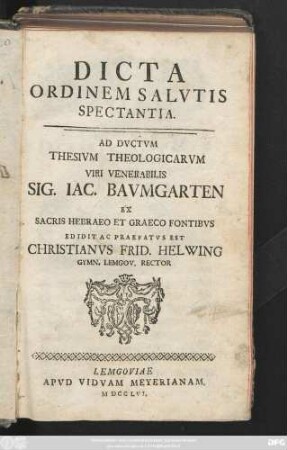 Dicta Ordinem Salvtis Spectantia