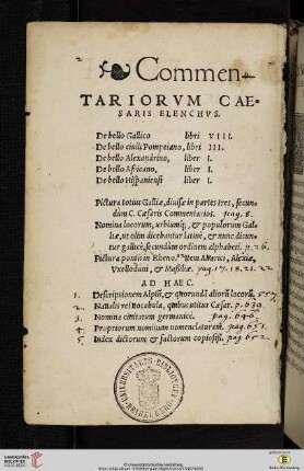 Commentariorvm Caesaris elenchus