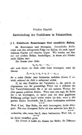 Fünftes Kapitel. Entwicklung der Funktionen in Potenzreihen.