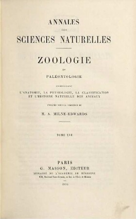 Annales des sciences naturelles. Zoologie et paléontologie. 16. 1894