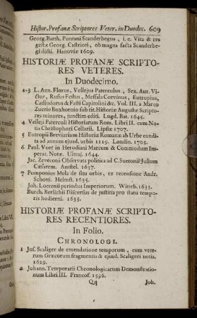 Historiæ Profanæ Scriptores Recentiores.