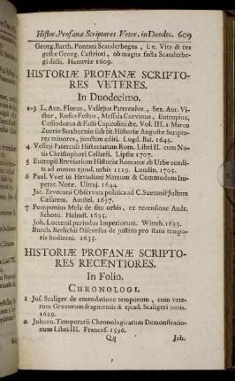 Historiæ Profanæ Scriptores Recentiores.