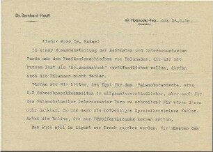 Schreiben Bernhard Hauff jr. an Faber "Holzmadenbuch" betreffend