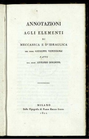 Annot.: Elementi di meccanica e d' idraulica. Annotazioni