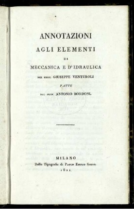 Annot.: Elementi di meccanica e d' idraulica. Annotazioni