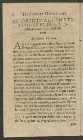 De Originali Institutione Et Prima Inchoatione Canonicorum.
