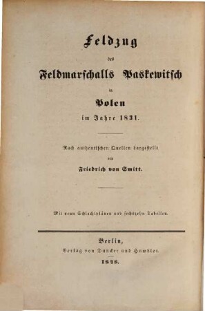 Geschichte des Polnischen Aufstandes und des Krieges in den Jahren 1830 und 1831 : Nach authentischen Quellen dargestellt von Friedrich von Smitt, 3