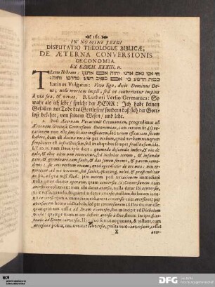 Disputatio Theologiae Biblicae, De Aeterna Conversionis Oeconomia.