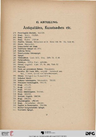 II. Abteilung. Antiquitäten, Kunstsachen etc. (Nr. 278-703)
