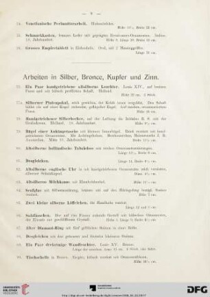 Arbeiten in Silber, Bronce, Kupfer und Zinn (Nr. 77-112)