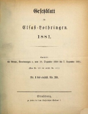 Gesetzblatt für Elsaß-Lothringen. 1881