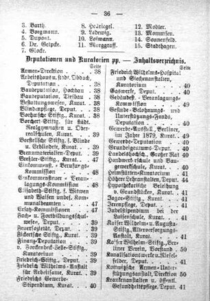 Deputationen und Kuratorien pp. - Inhaltsverzeichnis