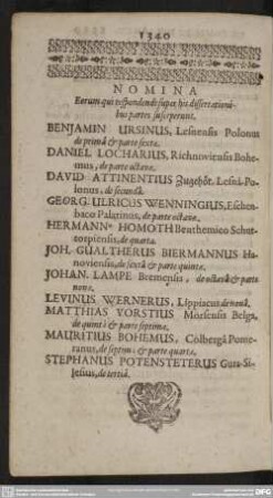 Nomina Eorum qui respondenti super his dissertationibus partes susceperunt