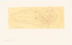 Burg Zwingenberg/Neckar: Durchzeichnung?: Grundriss der Gesamtanlage nach dem Krieg von Hochfelden