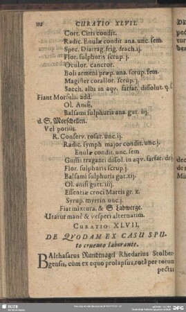 Curatio XLVII. [Curatio XLIX.] De Quodam Ex Casu Sputo cruento laborante