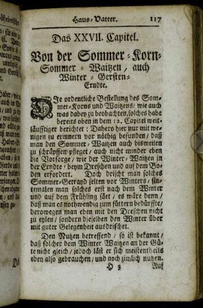 Das XXVII. Capitel. Von der Sommer-Korn- Sommer-Waitzen, auch Winter-Gersten-Erndte
