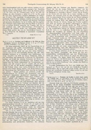 743-744 [Rezension] Boer, Pieter Arie Hendrik de, Gedenken und Gedächtnis in der Welt des Alten Testaments