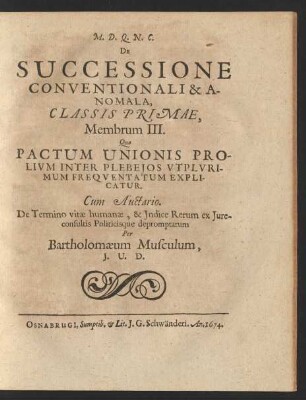 De Successione Conventionali & Anomala, Classis Primae, Membrum III