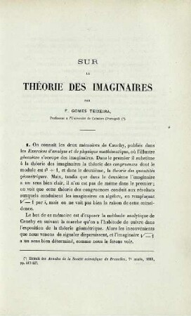 SUR LA THÉORIE DES IMAGINAIRES.