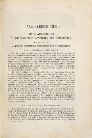 Hueter-Lossen's Grundriss der Chirurgie, 1. Allgemeiner Theil. Verletzung und Entzündung. Wund- und Eiterfieber. Geschwulstbildung. Operations- und Instrumentenlehre. Verband- und Apparatenlehre