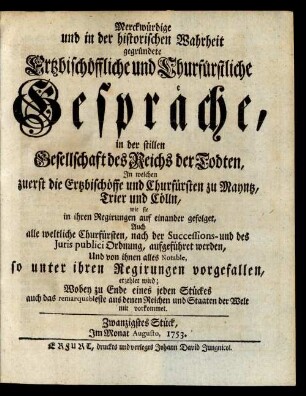 Zwanzigstes Stück, Im Monat Augusto 1753.