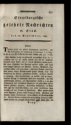 76. Stück, den 22. September, 1784.