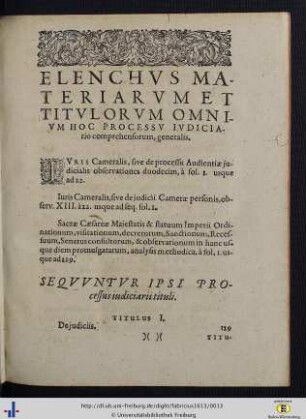 Elenchus Materiarum Et Titulorum.