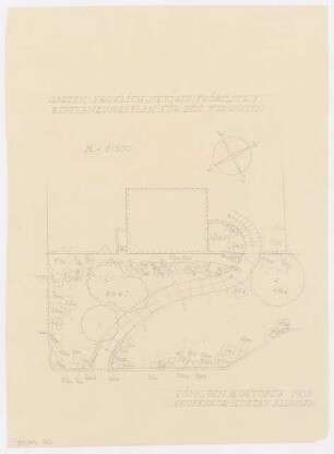 Gartenanlagen und Gärten Wohngebiet Burgfeld, Neviges: Bepflanzungsplan für den Vorgarten Froelich, Fröbelstr. 7: Grundriss 1:100