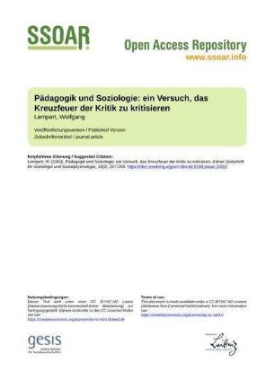 Pädagogik und Soziologie: ein Versuch, das Kreuzfeuer der Kritik zu kritisieren