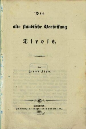 Die alte ständische Verfassung Tirols