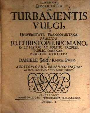 Dissertatio De Turbamentis Vulgi