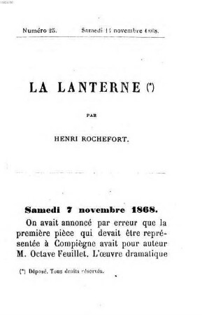 La lanterne. 25. 1868, 14. November