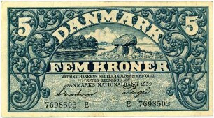 Geldschein, 5 Kroner, 1939