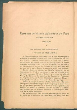 Resumen de historia diplomática del Perú : Primer periodo (1820-1838)