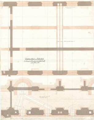Gärtner, Friedrich von; München, Ludwigstr.; Staatsbibliothek - Ostflügel - Leitung der Kanäle für die Kaltluft zum Ofen (Schnitte)