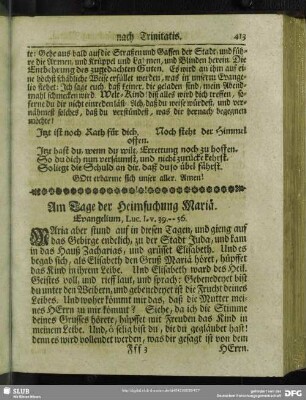 Am Tage der Heimsuchung Mariä. Evangelium, Luc. I. v. 39 - 56