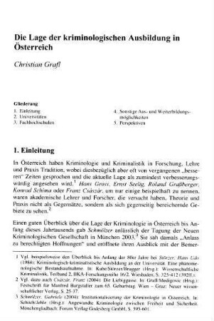 818-823, Die Lage der kriminologischen Ausbildung in Österreich